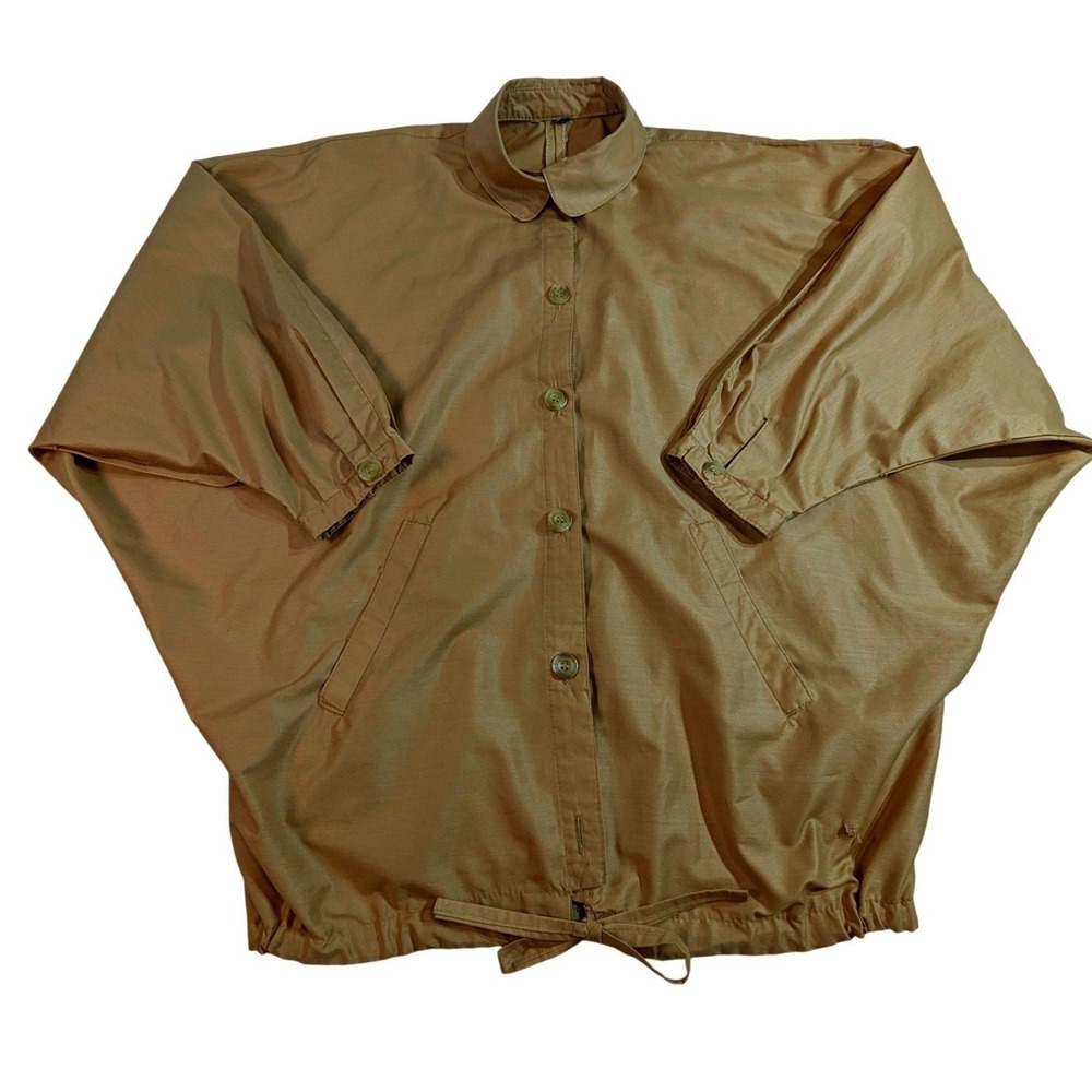 Vintage English Tan‎ Cotton Oversized Button-Up Jacket READ Repair Needed